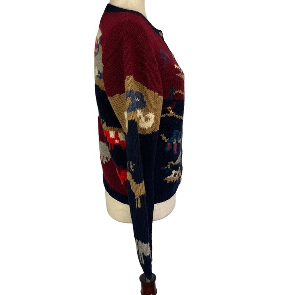 Vintage 80s Cardigan Sweater 100% Shetland Wool Animal Motif Women's Small - Picture 7 of 9